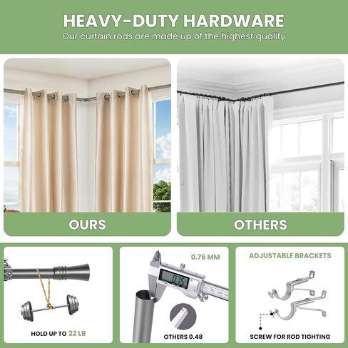 Adjustable Silver Corner Curtain Rod 36-72 Inch for Windows – Decorative Curtain Rods with 360° Rotating Connector Fit All Curtain Types / Rooms in Saudi Arabia