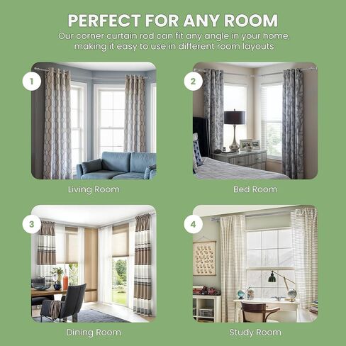 Adjustable Silver Corner Curtain Rod 36-72 Inch for Windows – Decorative Curtain Rods with 360° Rotating Connector Fit All Curtain Types / Rooms in Saudi Arabia