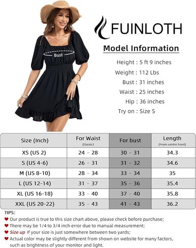 فساتين Fuinloth النسائية الصيفية للشمس مربوطة من الخلف وأكمام منتفخة ورقبة مربعة كاجوال على شكل حرف A in Saudi Arabia