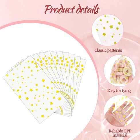 Xthrotsenk 100 حزمة من أكياس الهدايا البلاستيكية الشفافة على شكل نجمة مع ربطات عنق ذهبية، أكياس حلوى الكوكيز البلاستيكية مقاس 5 بوصة × 8 بوصة، أكياس تغليف على شكل نجمة ذهبية، أكياس بولي حقائب هدايا للحفلات للمخبوزات وحفلات الزفاف وأعياد الميلاد in Kuwait