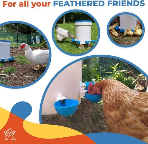 Lil Clucker - Pack of 5 - Blue Large Automatic Chicken Water Cups - Chicken Waterer Cups Suitable for Ducks, Geese, Turkeys, and Bunny Rabbit - Chicken Water Feeder Kit - Poultry Waterer in Saudi Arabia