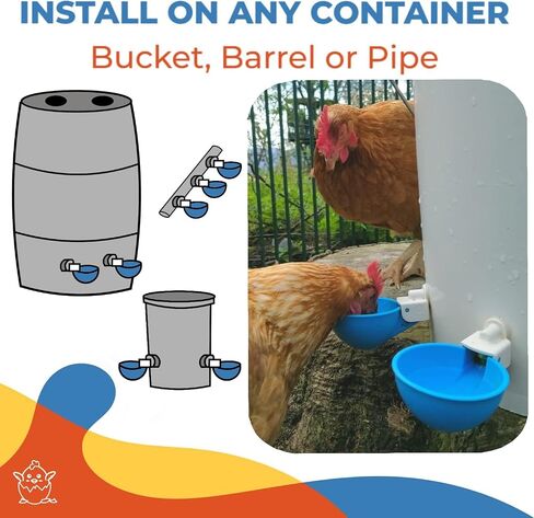 Lil Clucker - Pack of 5 - Blue Large Automatic Chicken Water Cups - Chicken Waterer Cups Suitable for Ducks, Geese, Turkeys, and Bunny Rabbit - Chicken Water Feeder Kit - Poultry Waterer in Saudi Arabia