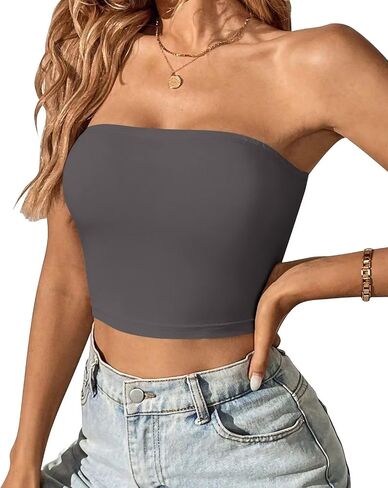 UHKZ Womens Tube Tops Strapless Crop Tops Basic Backless Sleeveless Bandeau Summer Going Out Cute Sexy 2024 Fashion Tops in Saudi Arabia