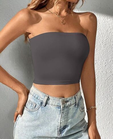 UHKZ Womens Tube Tops Strapless Crop Tops Basic Backless Sleeveless Bandeau Summer Going Out Cute Sexy 2024 Fashion Tops in Saudi Arabia
