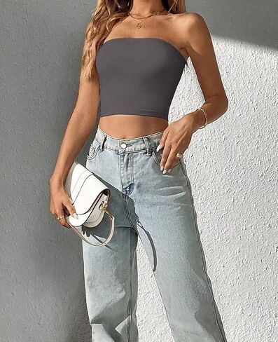 UHKZ Womens Tube Tops Strapless Crop Tops Basic Backless Sleeveless Bandeau Summer Going Out Cute Sexy 2024 Fashion Tops in Saudi Arabia