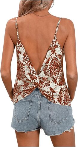 SOLY HUX Women's Geometric Print Twist Backless Cami Top V Neck Spaghetti Strap Summer Tops in Saudi Arabia