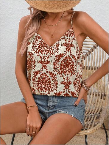 SOLY HUX Women's Geometric Print Twist Backless Cami Top V Neck Spaghetti Strap Summer Tops in Saudi Arabia