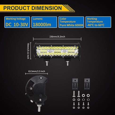 قوة الإرادة 9 بوصة 180 واط LED ضوء بار بقعة الفيضانات كومبو 12 فولت 24 فولت أضواء القيادة على الطرق الوعرة مصابيح ضباب العمل المقاومة للماء للطرق الوعرة قارب UTV ATV SUV شاحنة مقطورة جرار سيارة 4x4 الإضاءة مع تسخير الأسلاك in Kuwait