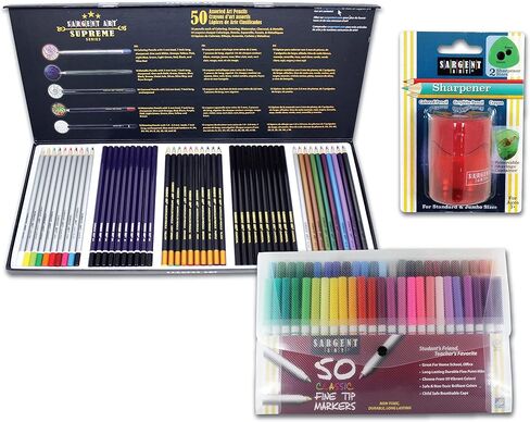 مجموعة فن الرسم واللون 22-0083 من سارجنت آرت مع مبراة أقلام إضافية 101 قطعة من أقلام الرصاص الملونة وأقلام التحديد والمبراة in Kuwait