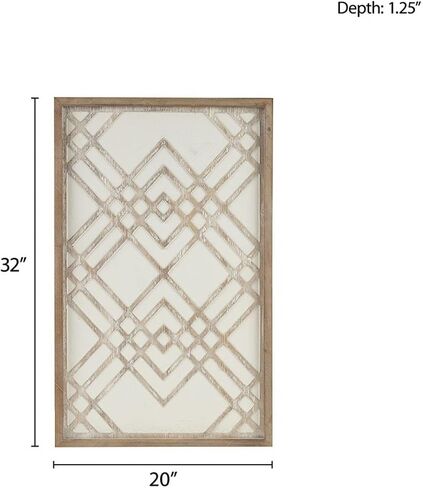 Madison Park Wall Art Living Room Décor - Exton Geometric Carved Wood Frame, Home Accent Modern Kitchen Dining Decoration, Ready to Hang Panel for Bedroom, 20" W x 32" H, Natural/White in Saudi Arabia