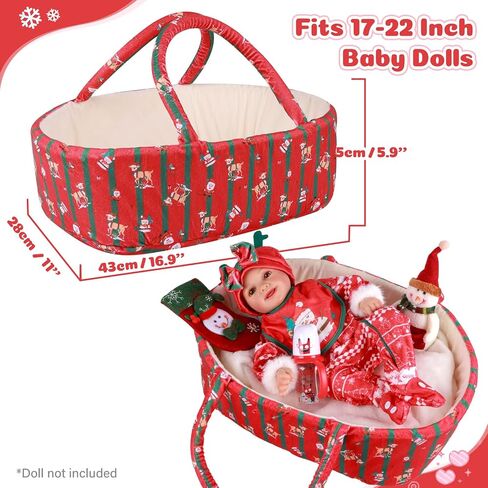 BABESIDE 9 Pcs Reborn Baby Doll Clothes Set with Bassinet for 17-22 Inch Dolls, Christmas Style Baby Dolls Clothes Doll Accessories Set with Baby Doll Blanket Chirstmas Sock for Realistic Baby Dolls in Saudi Arabia