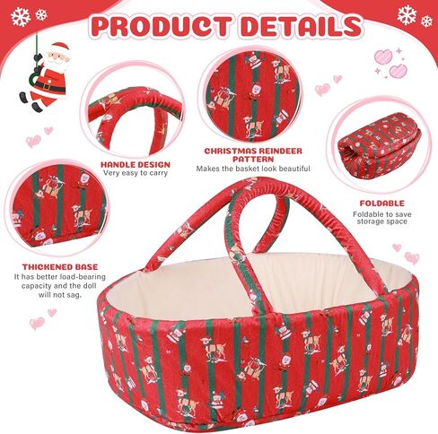BABESIDE 9 Pcs Reborn Baby Doll Clothes Set with Bassinet for 17-22 Inch Dolls, Christmas Style Baby Dolls Clothes Doll Accessories Set with Baby Doll Blanket Chirstmas Sock for Realistic Baby Dolls in Saudi Arabia