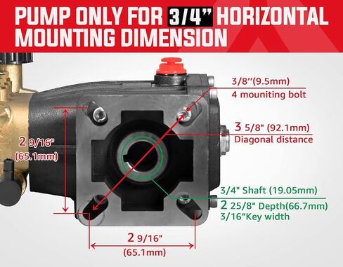 YAMATIC 3/4" Shaft Horizontal Pressure Washer Pump - 3000 PSI @ 2.5 GPM - Original Engineering Pump for Most Brand engine power washer in Kuwait
