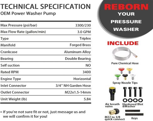 YAMATIC 3/4" Shaft Horizontal Pressure Washer Pump - 3000 PSI @ 2.5 GPM - Original Engineering Pump for Most Brand engine power washer in Kuwait