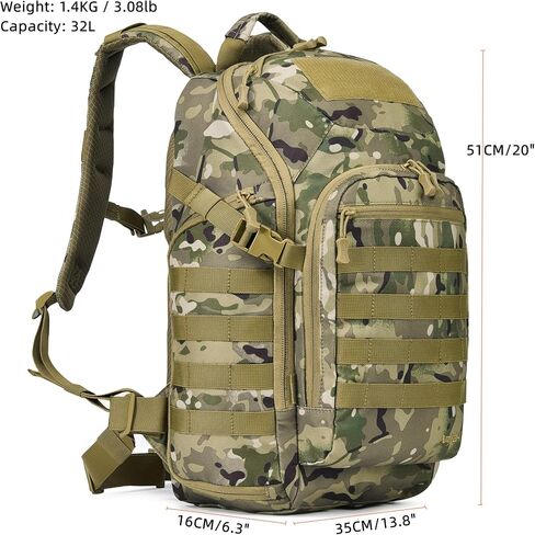 Tactical Backpack Military Molle Bag Army Rucksack Outdoor Daypack Water Resistant 2 Day Assault Pack Medium 32L (Camo) in Kuwait