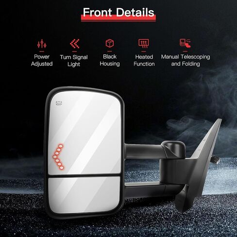 Towing Mirrors Fit for Chevy for GMC Silverado Sierra 1999-2002 Replace Power Adjusted, Heated Function, LED Turn Signal Light w/Chrome Housing Tow Mirrors in Saudi Arabia