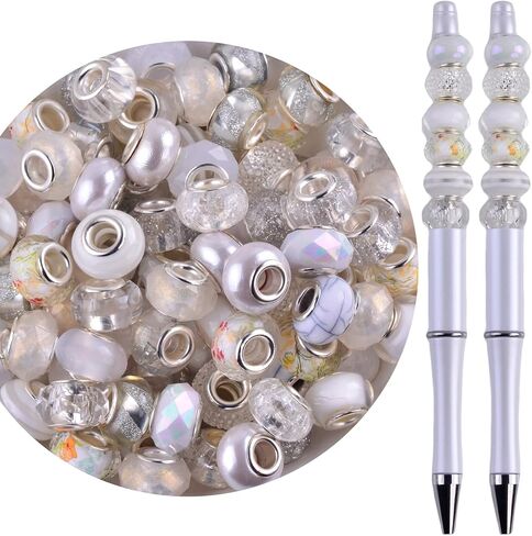 Large Hole Beads for Bracelet Jewelry Making Bulk,100pcs 15mm European Beads for Pens,Spacer Charm Lampwork Murano Glass Crystal Beads for Crafts Stakes Decoration in Kuwait