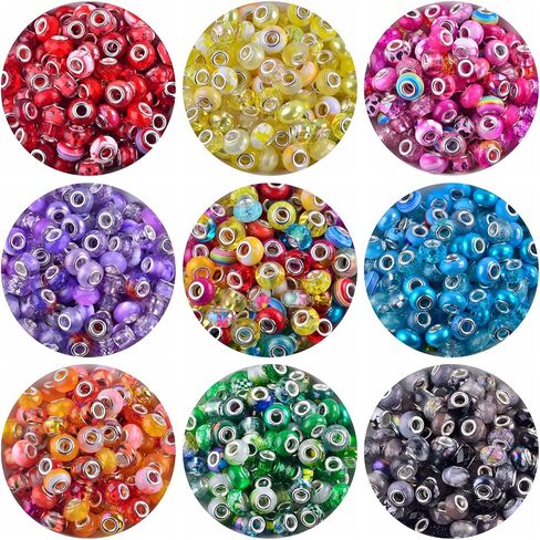 Large Hole Beads for Bracelet Jewelry Making Bulk,100pcs 15mm European Beads for Pens,Spacer Charm Lampwork Murano Glass Crystal Beads for Crafts Stakes Decoration in Kuwait
