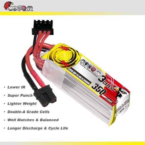 2 Packs CODDAR 350mAh 3S 11.4V 90C HV LiPo Battery with XT30 Connector for RC Racing Drone FPV Quads Quadcoper (CD3S35090HV) in Saudi Arabia