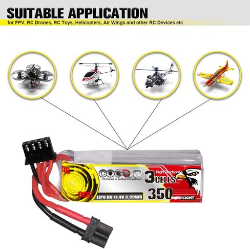 2 Packs CODDAR 350mAh 3S 11.4V 90C HV LiPo Battery with XT30 Connector for RC Racing Drone FPV Quads Quadcoper (CD3S35090HV) in Saudi Arabia