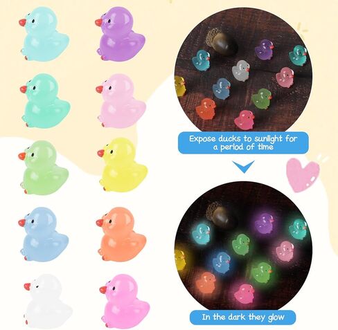 LOKIPA 50 قطعة من البط الصغيرة، بطات صغيرة مضيئة، بطات صغيرة تتوهج في الظلام، بطات صغيرة من الراتنج للحديقة، زينة المناظر الطبيعية الصغيرة، حفلة عيد الميلاد، حرفة تزيين يدوية (10 ألوان) in Kuwait