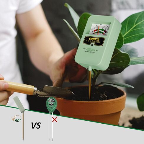 جهاز قياس رطوبة التربة من سونكير، جهاز قياس درجة الحموضة للتربة 4 في 1، جهاز اختبار التربة للمغذيات والرطوبة ودرجة الحموضة والضوء، مجموعات اختبار درجة الحموضة للتربة للنباتات، رائع للحديقة والحديقة والاستخدام الداخلي والخارجي (لا يتطلب بطارية) in Kuwait