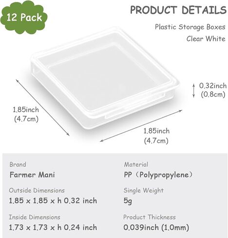 Farmer Mani 12 Pieces Square Empty Mini Clear Plastic Storage Containers with Lids for Tiny Items and Other Craft Projects.(1.85 x 1.85 x 0.32 inch) in Saudi Arabia