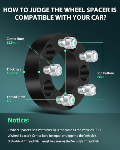 SCITOO 4Pcs 1.5 inch 5x4.5 to 5x4.5 5 Lug Wheel spacers 5x114.3 Bore 82.5mm Compatible with for Cherokee Wheel spacers 1984-2001 for Liberty Wheel spacers 2006-2012 in Saudi Arabia