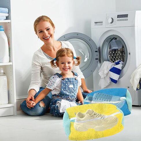 AHN 2 Pack Upgrade Adjustable Shoe Washing Machine Bag Shoes 360° Deep Clean Laundry Bag Keep Shoes Clean Reusable Durable Zipper Shoe Washing Bag for Sneaker Tennis Running Shoes, Sock,Gift(Yellow) in Saudi Arabia