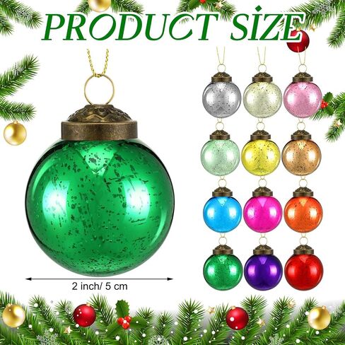 Layhit 24 Pcs Multicolor Mercury Glass Ornaments Vintage Style Glass Ball Ornaments Christmas Mercury Glass Decor for Christmas Tree Decor Wedding Engagement Anniversary Party, 2" Diameter in Saudi Arabia