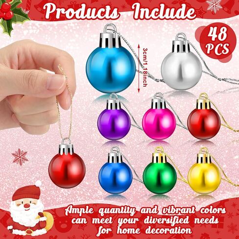 Sumind 48 Pieces Christmas Ball Ornaments Mini Shiny Multicolor Christmas Ball Ornament Xmas Miniature Ball Tree Decorations for Christmas Tree Party Holiday Decor (Multicolored,1.2 Inch) in Saudi Arabia