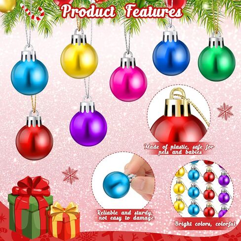 Sumind 48 Pieces Christmas Ball Ornaments Mini Shiny Multicolor Christmas Ball Ornament Xmas Miniature Ball Tree Decorations for Christmas Tree Party Holiday Decor (Multicolored,1.2 Inch) in Saudi Arabia