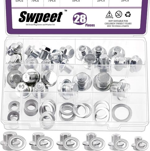 Swpeet 56Pcs M10 M12 M14 M16 M18 M20 Metric Steel Oil Drain Plug and Aluminium Washer Gasket Assortment Kit, Oil Crush Washers Seals Kit Compatible with Jeep GM Ford Toyota Most Cars in Saudi Arabia