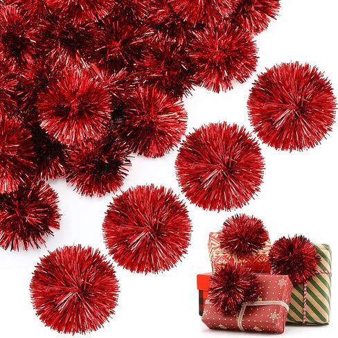 Yunlly 40 Pcs 4 Inch Christmas Tinsel Bows for Gift Wrapping Self Adhesive Pom Poms Colored Tinsel Bows for Crafts Present Baskets Christmas Tree Decoration(Silver, Gold, White, Rose) in Saudi Arabia
