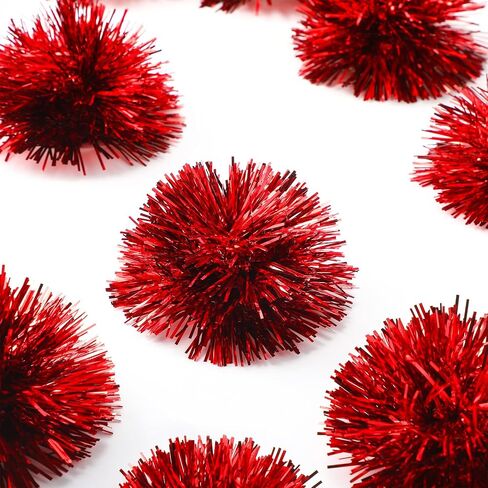 Yunlly 40 Pcs 4 Inch Christmas Tinsel Bows for Gift Wrapping Self Adhesive Pom Poms Colored Tinsel Bows for Crafts Present Baskets Christmas Tree Decoration(Silver, Gold, White, Rose) in Saudi Arabia