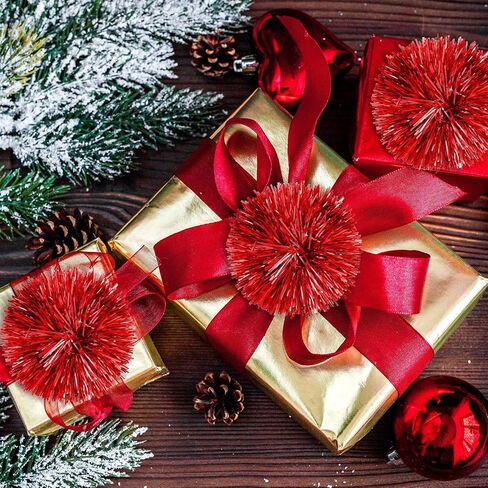 Yunlly 40 Pcs 4 Inch Christmas Tinsel Bows for Gift Wrapping Self Adhesive Pom Poms Colored Tinsel Bows for Crafts Present Baskets Christmas Tree Decoration(Silver, Gold, White, Rose) in Saudi Arabia