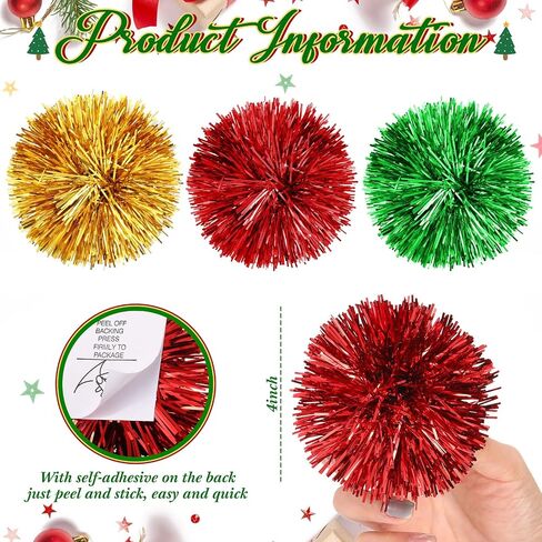 Yunlly 40 Pcs 4 Inch Christmas Tinsel Bows for Gift Wrapping Self Adhesive Pom Poms Colored Tinsel Bows for Crafts Present Baskets Christmas Tree Decoration(Silver, Gold, White, Rose) in Saudi Arabia