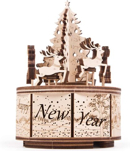 هدايا صندوق الموسيقى Wood Trick من مجموعة نماذج سانتا - نتمنى لك عيد ميلاد سعيد لحن جميل - قوي جدًا وصديق للبيئة - 6 × 5 بوصة - لغز خشبي ثلاثي الأبعاد in Kuwait