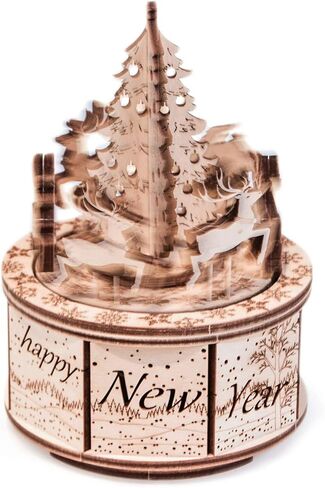 هدايا صندوق الموسيقى Wood Trick من مجموعة نماذج سانتا - نتمنى لك عيد ميلاد سعيد لحن جميل - قوي جدًا وصديق للبيئة - 6 × 5 بوصة - لغز خشبي ثلاثي الأبعاد in Kuwait