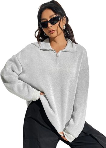 MakeMeChic Women's Long Sleeve Half Zip Sweatshirt Drop Shoulder Loose Fit Pullover Tops in Saudi Arabia