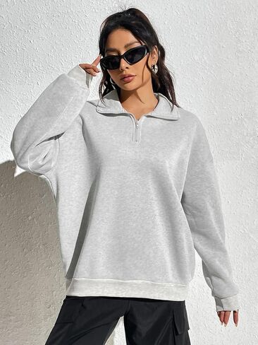 MakeMeChic Women's Long Sleeve Half Zip Sweatshirt Drop Shoulder Loose Fit Pullover Tops in Saudi Arabia