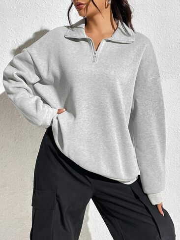 MakeMeChic Women's Long Sleeve Half Zip Sweatshirt Drop Shoulder Loose Fit Pullover Tops in Saudi Arabia