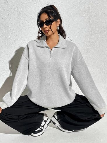 MakeMeChic Women's Long Sleeve Half Zip Sweatshirt Drop Shoulder Loose Fit Pullover Tops in Saudi Arabia