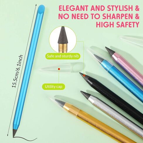 Ctosree 5 Pcs Metal Inkless Pencil Reusable Everlasting Pencil Aluminum Nib Metallic Erasable Pencil for Kids Student Teacher School Classroom Reward Gift Drawing Drafting Writing in Saudi Arabia