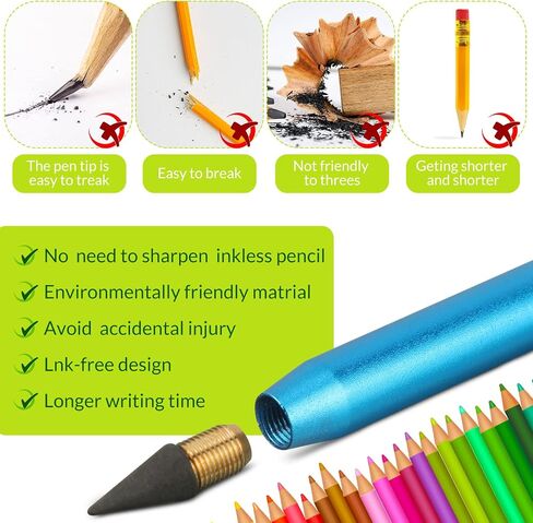 Ctosree 5 Pcs Metal Inkless Pencil Reusable Everlasting Pencil Aluminum Nib Metallic Erasable Pencil for Kids Student Teacher School Classroom Reward Gift Drawing Drafting Writing in Saudi Arabia