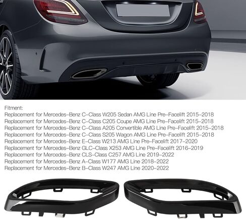 غطاء حواف أنبوب كاتم الصوت، زوج من غطاء الطرف الأسود اللامع الزخارف لبنز A B C E GLC CLS Class W177 W247 W205 W213 X253 C257 in Saudi Arabia
