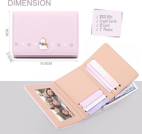 Cute Tri-Folded Wallet Cute Animal PU Leather Aesthetic Wallet Fashion Purse with Cash Pocket Card Slot Holder ID Window for Ladies and Women in Kuwait