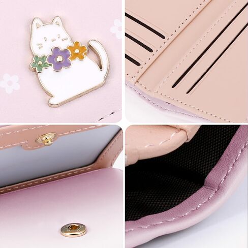 Cute Tri-Folded Wallet Cute Animal PU Leather Aesthetic Wallet Fashion Purse with Cash Pocket Card Slot Holder ID Window for Ladies and Women in Kuwait