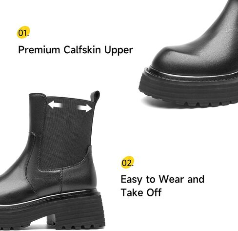 BEAU TODAY Platform Chelsea Boots for Women, Chunky Genuine Leather Elastic Ankle Boots for Women, Fashion Fall boots with Round Toe, Comfortable Slip-on Winter Combat Boots in Saudi Arabia