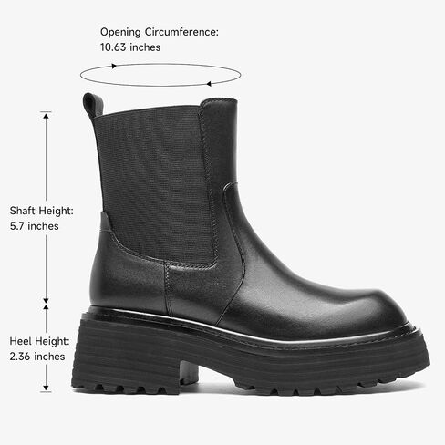 BEAU TODAY Platform Chelsea Boots for Women, Chunky Genuine Leather Elastic Ankle Boots for Women, Fashion Fall boots with Round Toe, Comfortable Slip-on Winter Combat Boots in Saudi Arabia